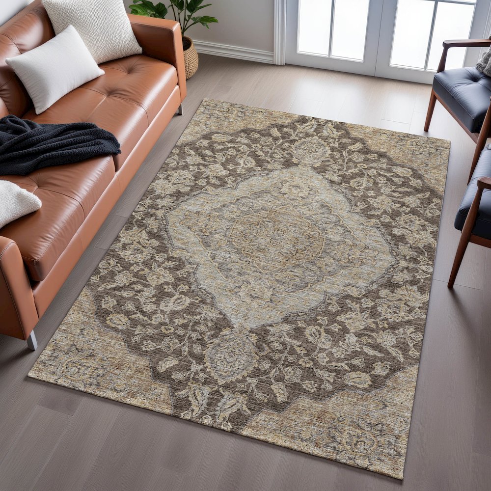 Premium Machine Washable Mayfield AMF1151 Chocolate 9' x 12' Rug. Picture 6