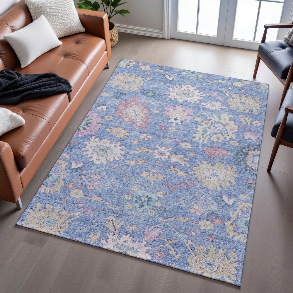 Premium Machine Washable Mayfield AMF1154 Blue 9' x 12' Rug. Picture 6