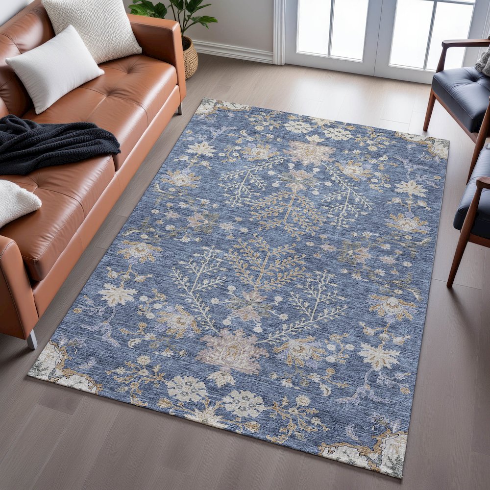 Premium Machine Washable Mayfield AMF1156 Blue 9' x 12' Rug. Picture 6