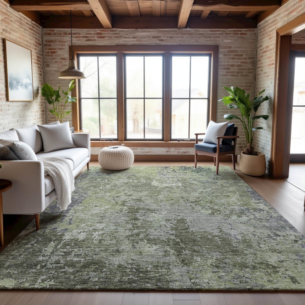 Premium Machine Washable Mayfield AMF1162 Green 9' x 12' Rug. Picture 5