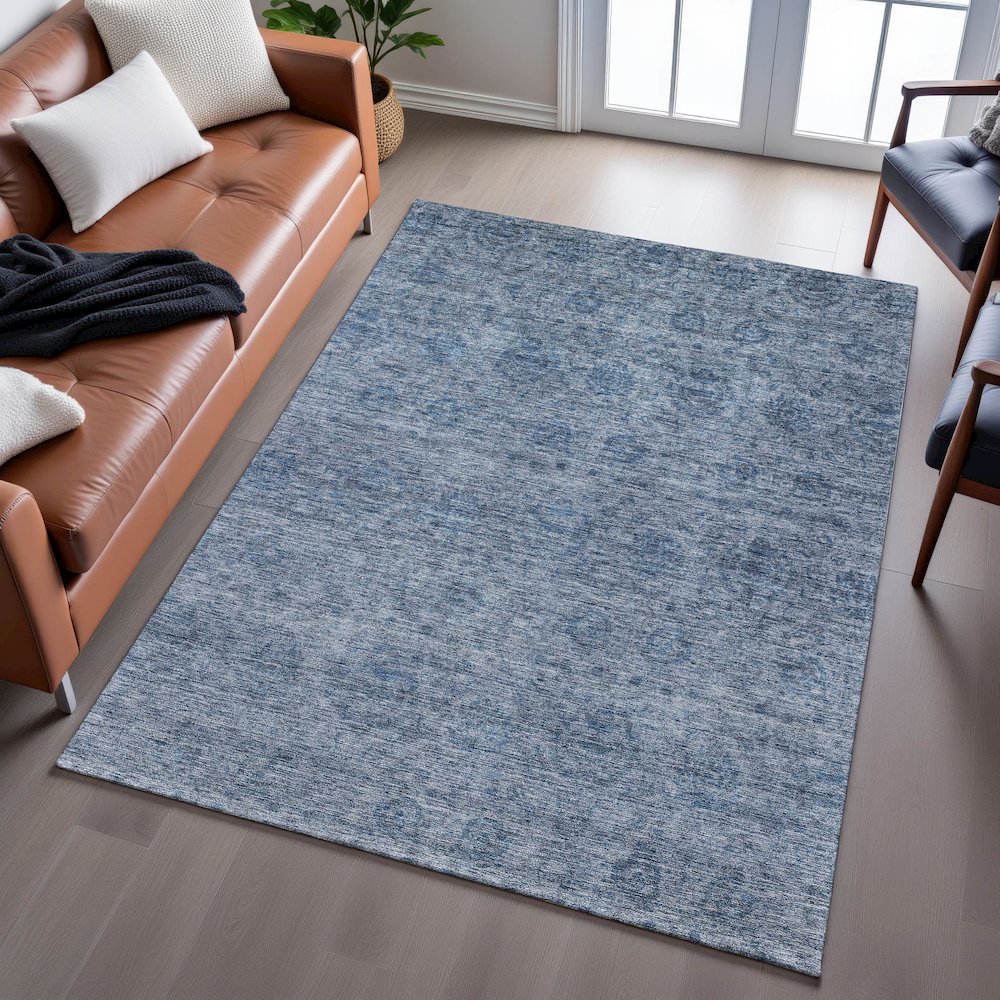 Premium Machine Washable Mayfield AMF1170 Blue 9' x 12' Rug. Picture 6