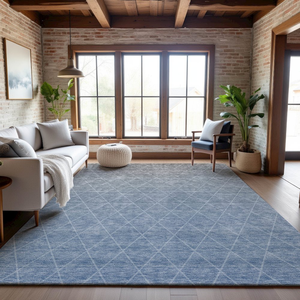 Premium Machine Washable Mayfield AMF1175 Blue 9' x 12' Rug. Picture 5
