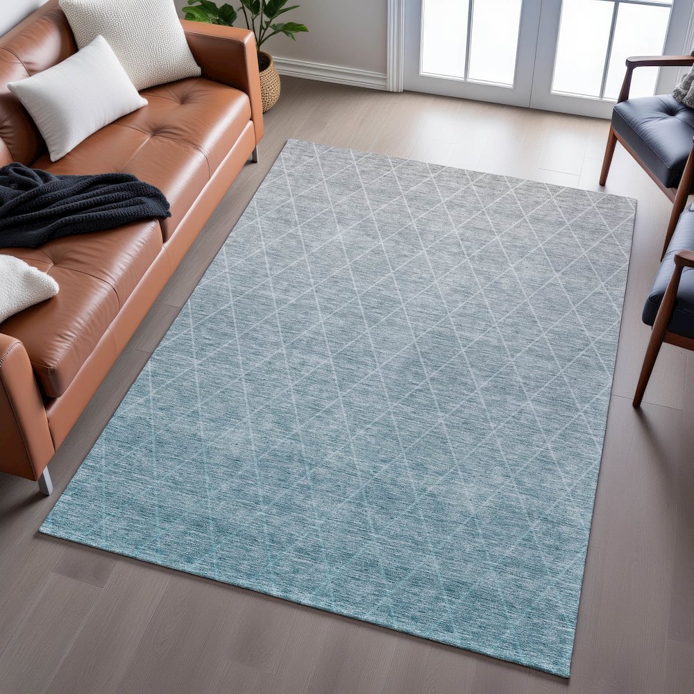 Premium Machine Washable Mayfield AMF1175 Teal 9' x 12' Rug. Picture 6