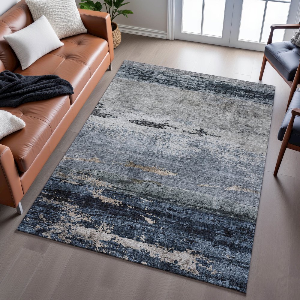 Premium Machine Washable Mayfield AMF1195 Navy 9' x 12' Rug. Picture 6