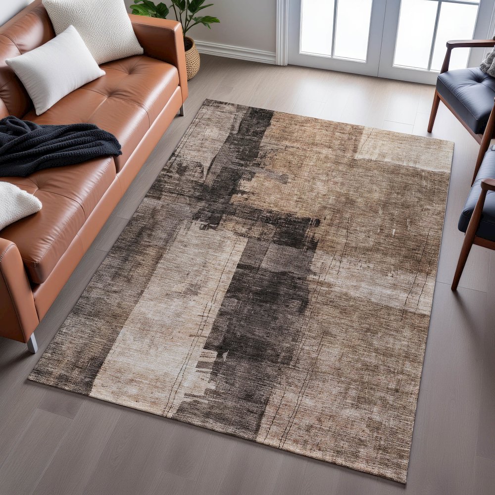 Premium Machine Washable Mayfield AMF1202 Brown 9' x 12' Rug. Picture 6