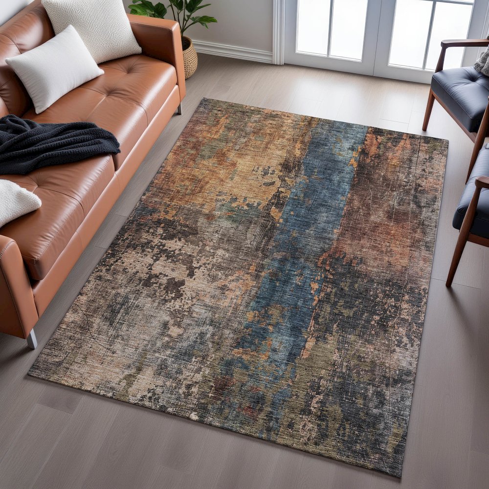 Premium Machine Washable Mayfield AMF1204 Blue 9' x 12' Rug. Picture 6