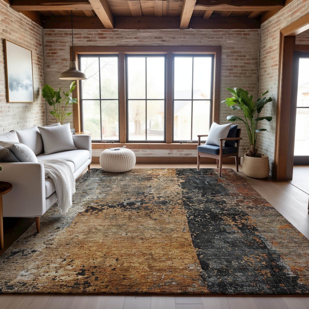 Premium Machine Washable Mayfield AMF1205 Copper 9' x 12' Rug. Picture 5