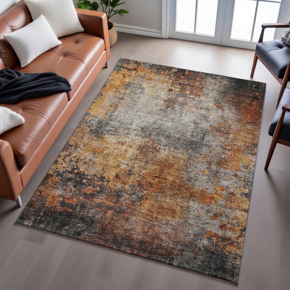 Premium Machine Washable Mayfield AMF1210 Paprika 9' x 12' Rug. Picture 6