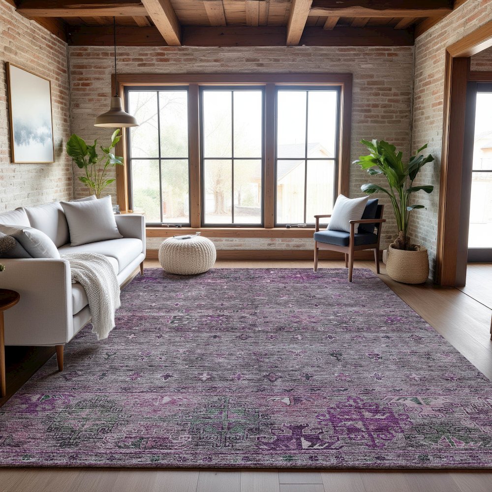Premium Machine Washable Mayfield AMF1220 Purple 9' x 12' Rug. Picture 5