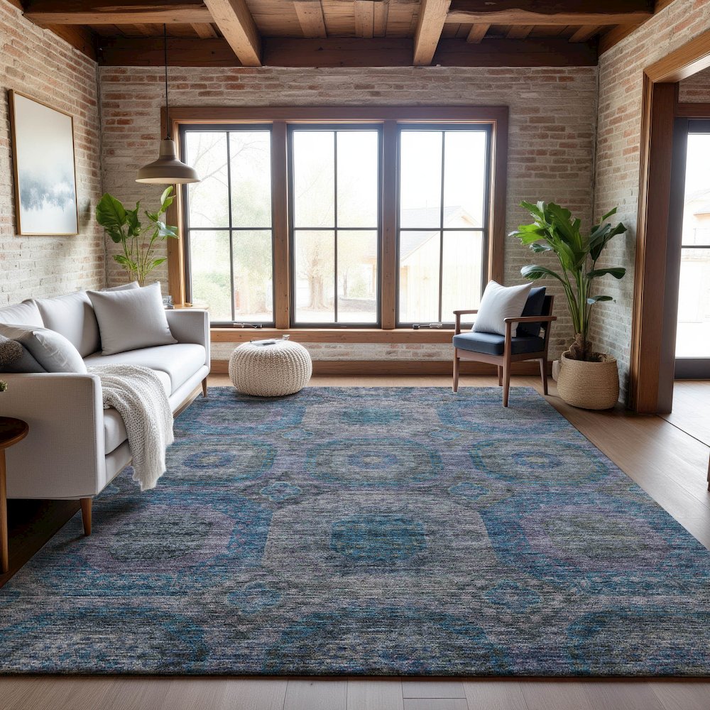 Premium Machine Washable Mayfield AMF1221 Blue 9' x 12' Rug. Picture 5