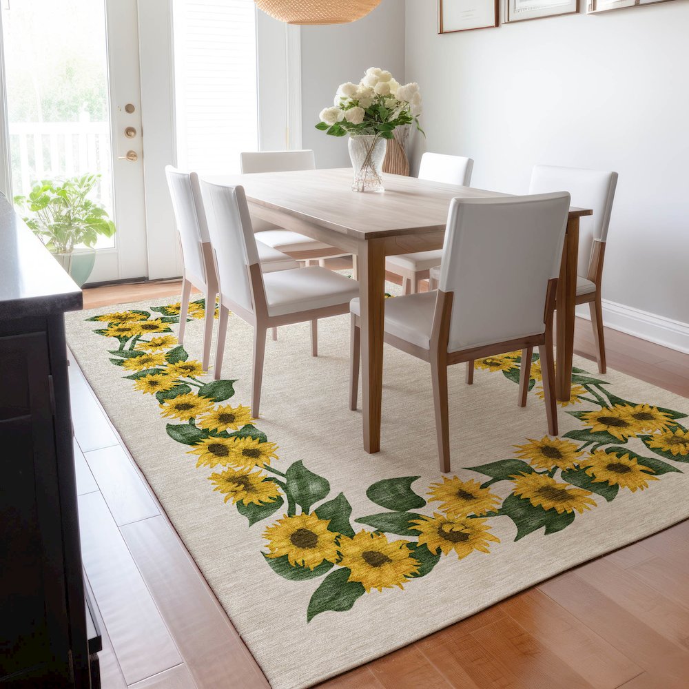 Premium Machine Washable Mayfield  Yellow 9' x 12' Rug. Picture 6