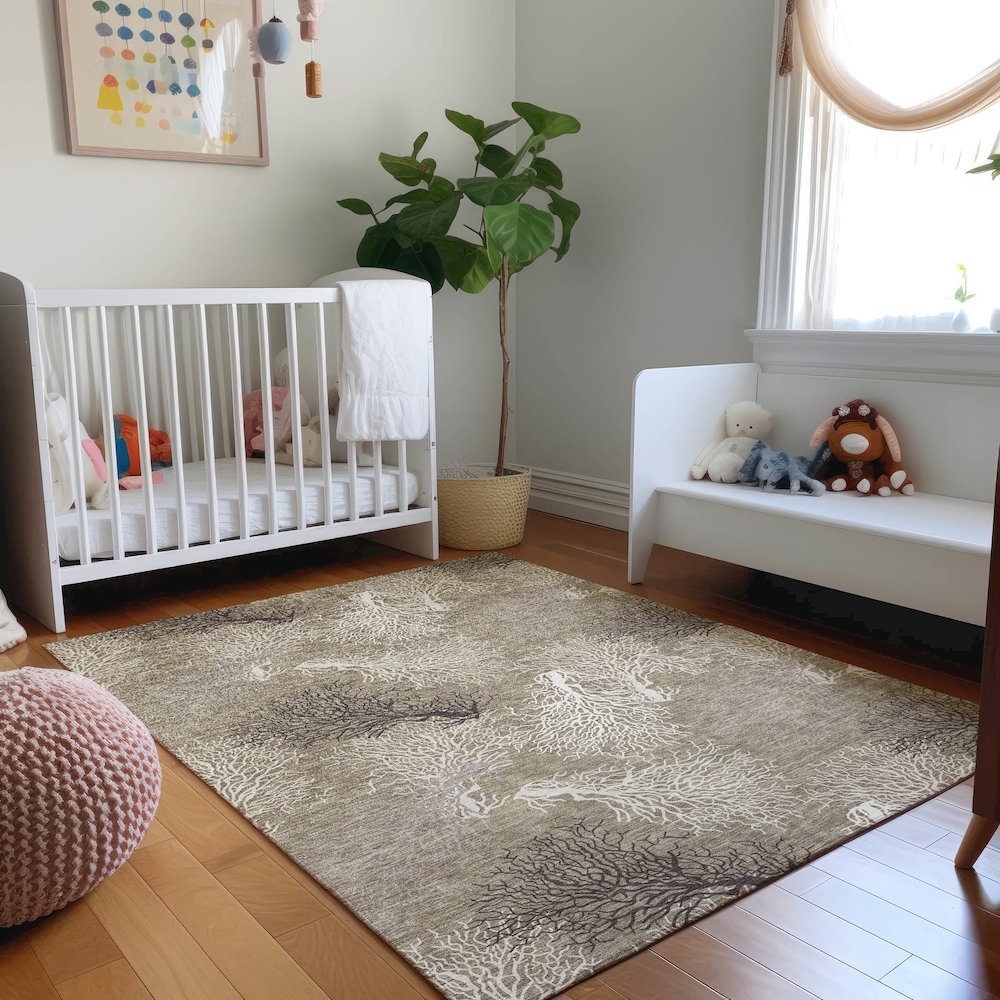 Premium Machine Washable Mayfield  Latte 9' x 12' Rug. Picture 5