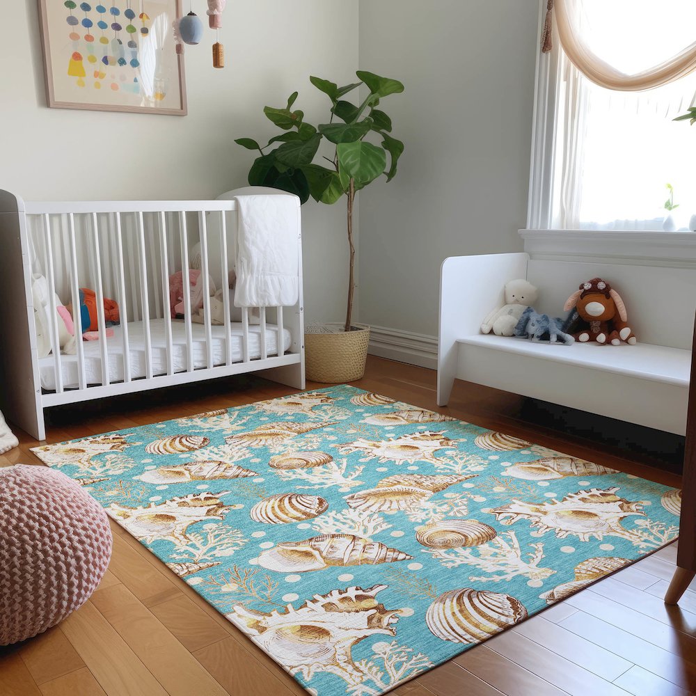 Premium Machine Washable Mayfield  Aqua 9' x 12' Rug. Picture 5