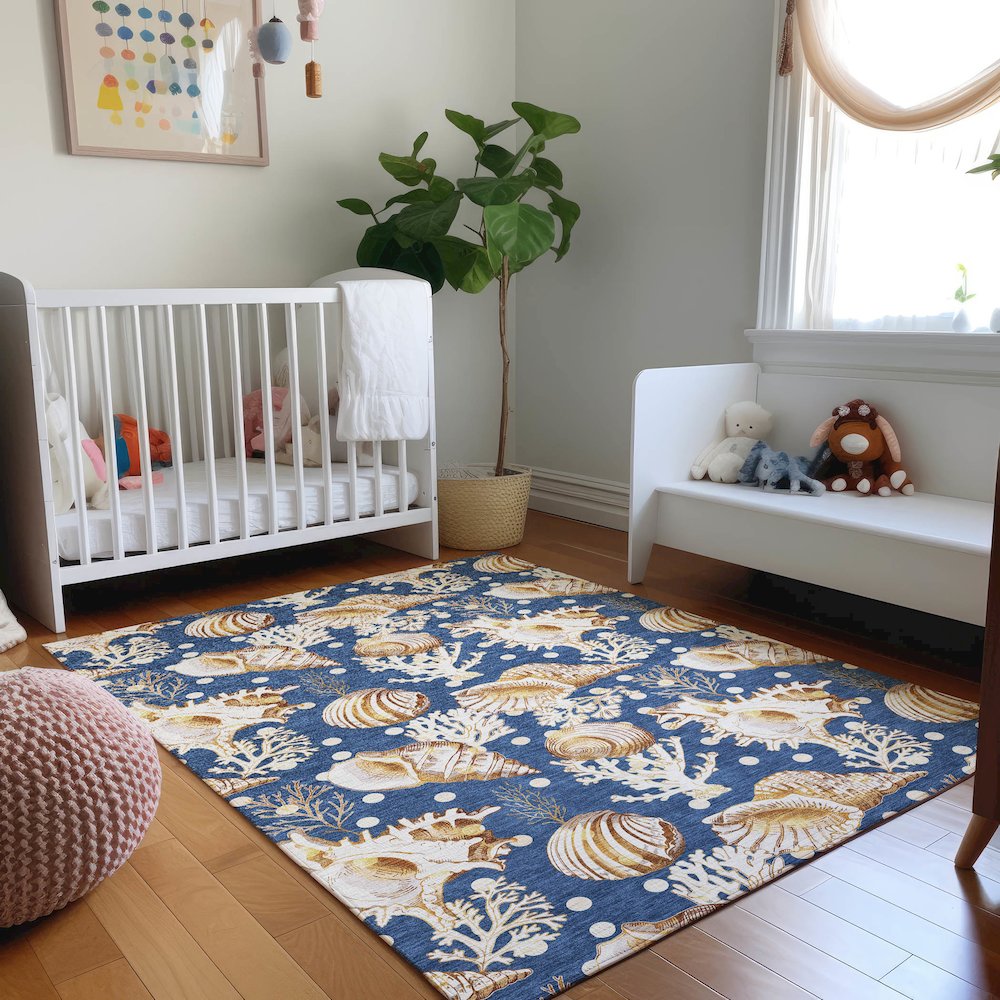 Premium Machine Washable Mayfield  Blue 9' x 12' Rug. Picture 5