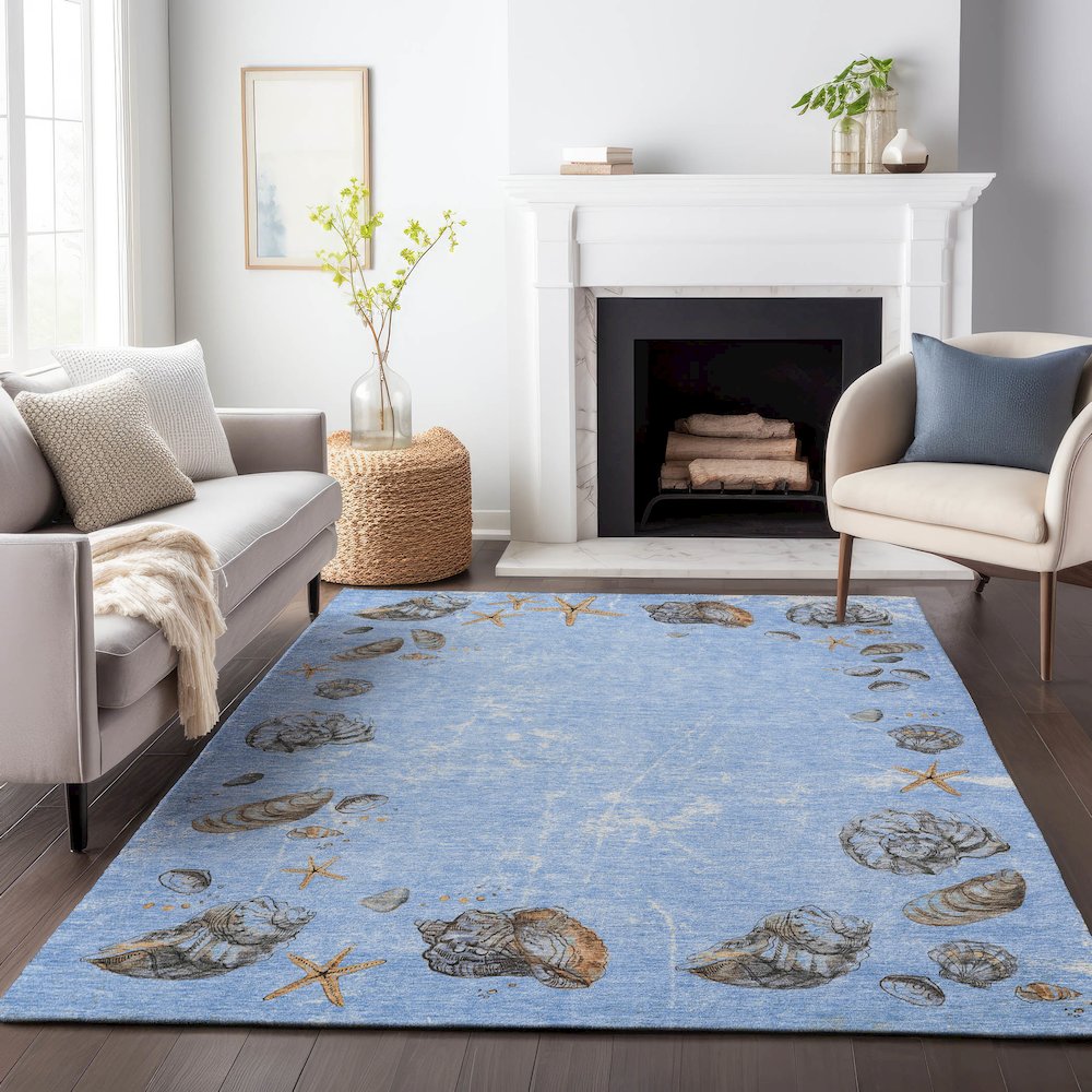 Premium Machine Washable Mayfield  Blue 9' x 12' Rug. Picture 6