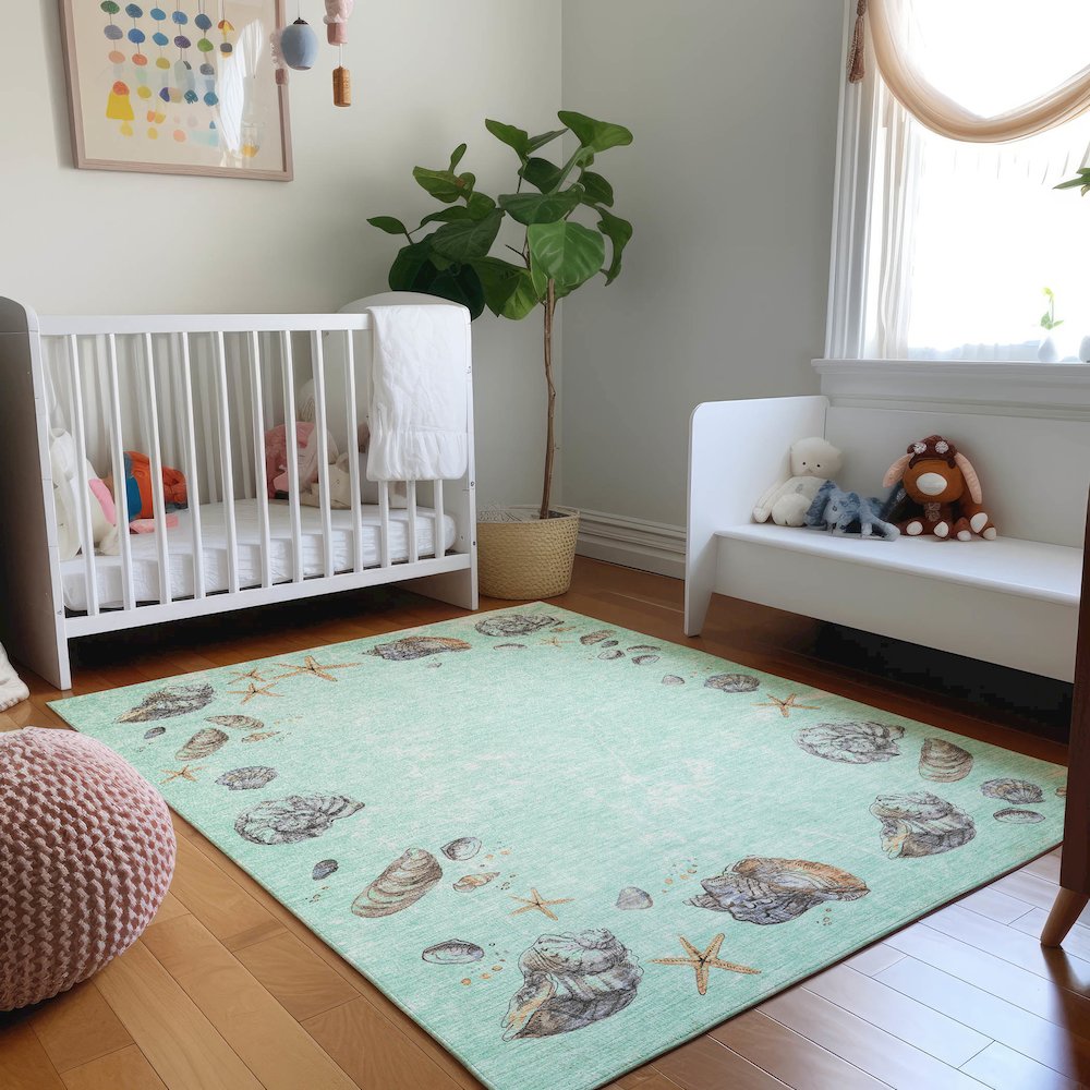 Premium Machine Washable Mayfield  Green 9' x 12' Rug. Picture 5