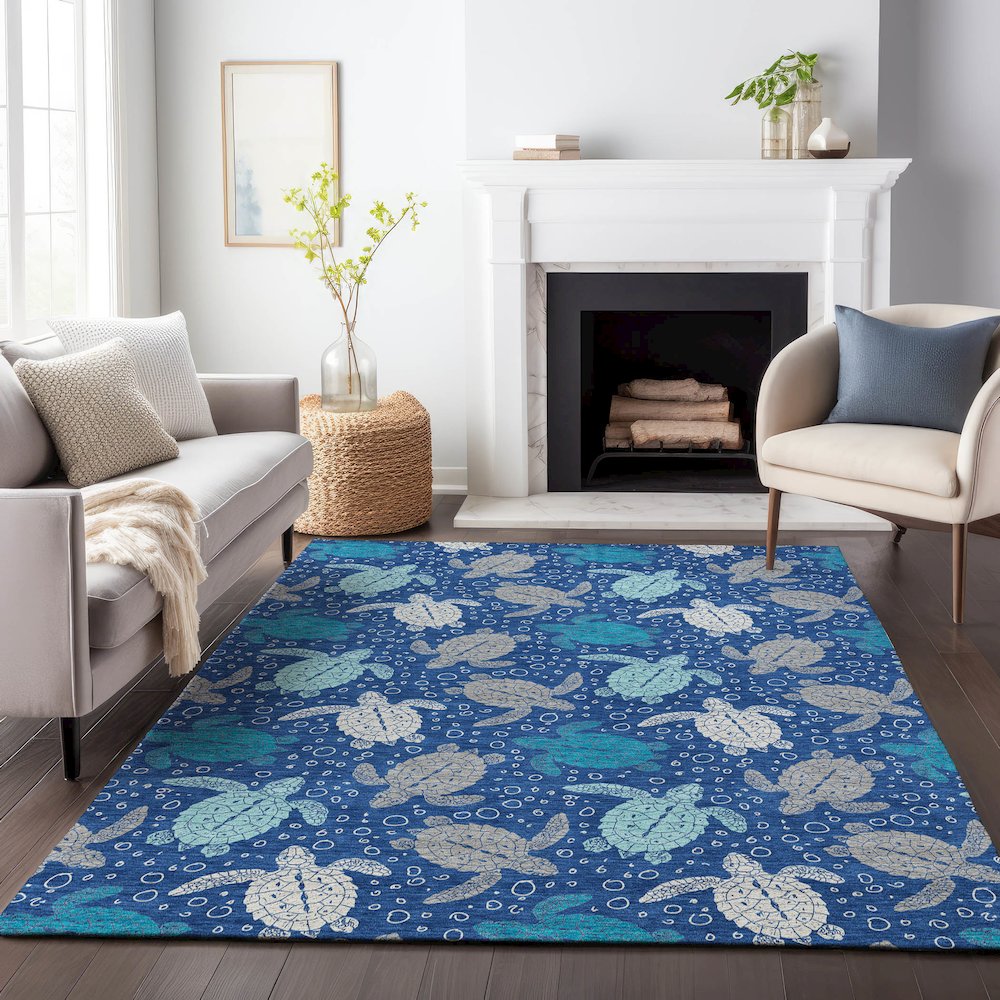 Premium Machine Washable Mayfield  Blue 9' x 12' Rug. Picture 6