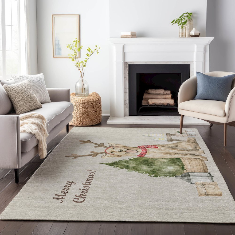 Premium Machine Washable Mayfield  Taupe 9' x 12' Rug. Picture 6