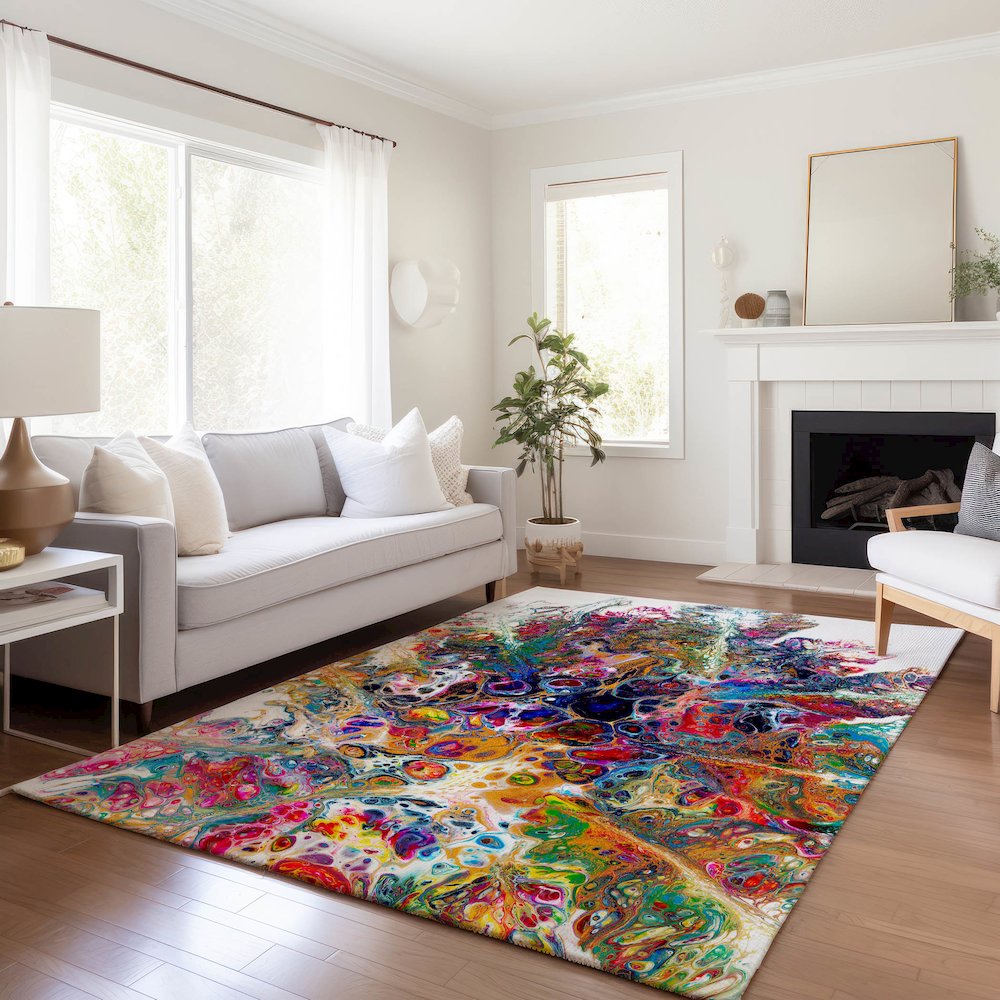 Premium Machine Washable Mayfield  Kaleidoscope 9' x 12' Rug. Picture 6