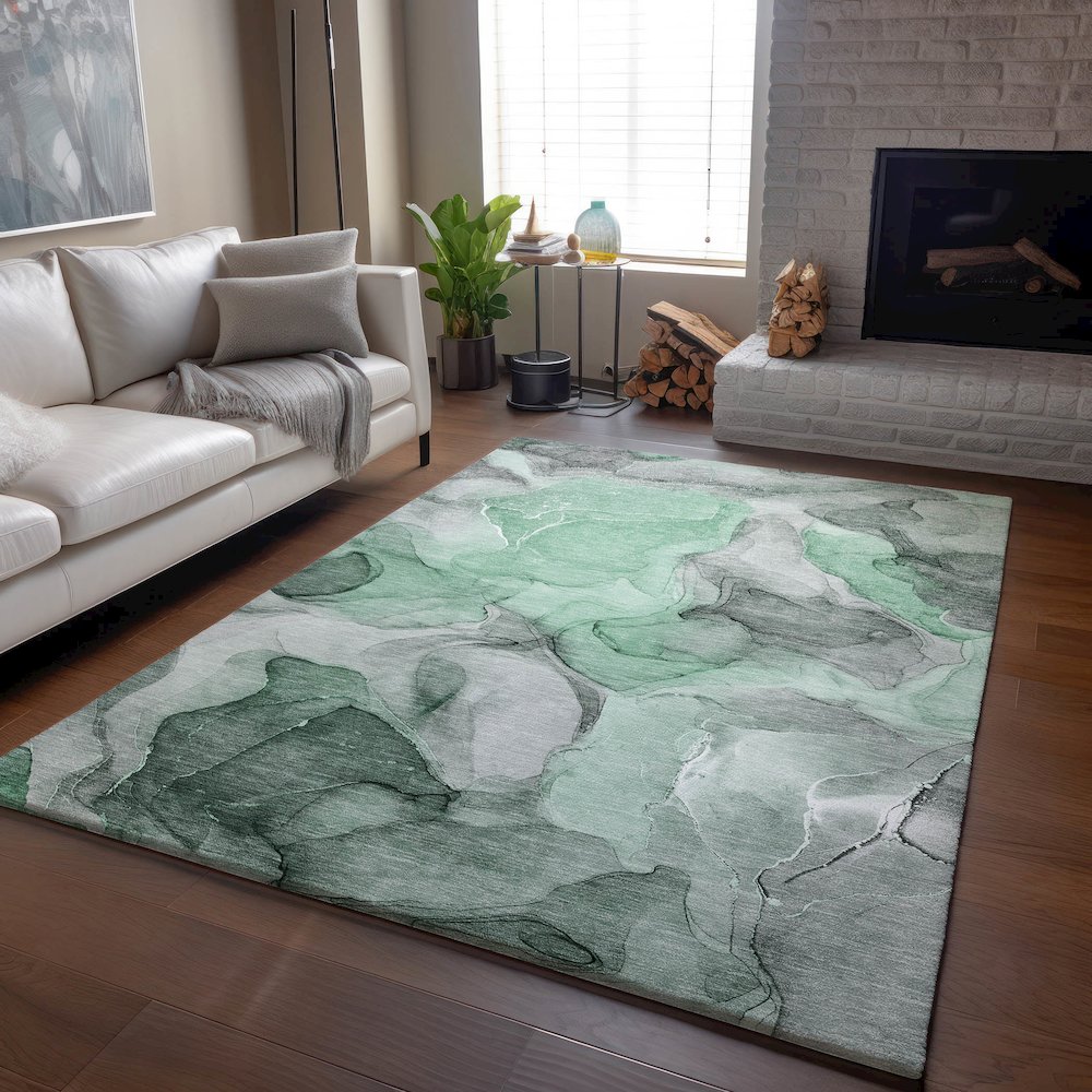 Premium Machine Washable Mayfield  Green 9' x 12' Rug. Picture 6