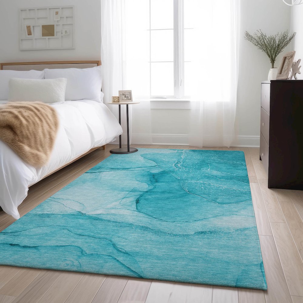 Premium Machine Washable Mayfield  Teal 9' x 12' Rug. Picture 5