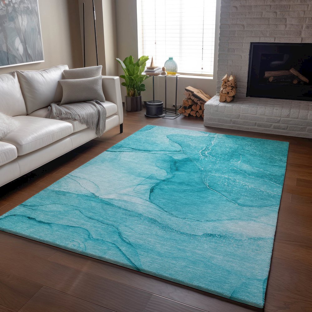 Premium Machine Washable Mayfield  Teal 9' x 12' Rug. Picture 6