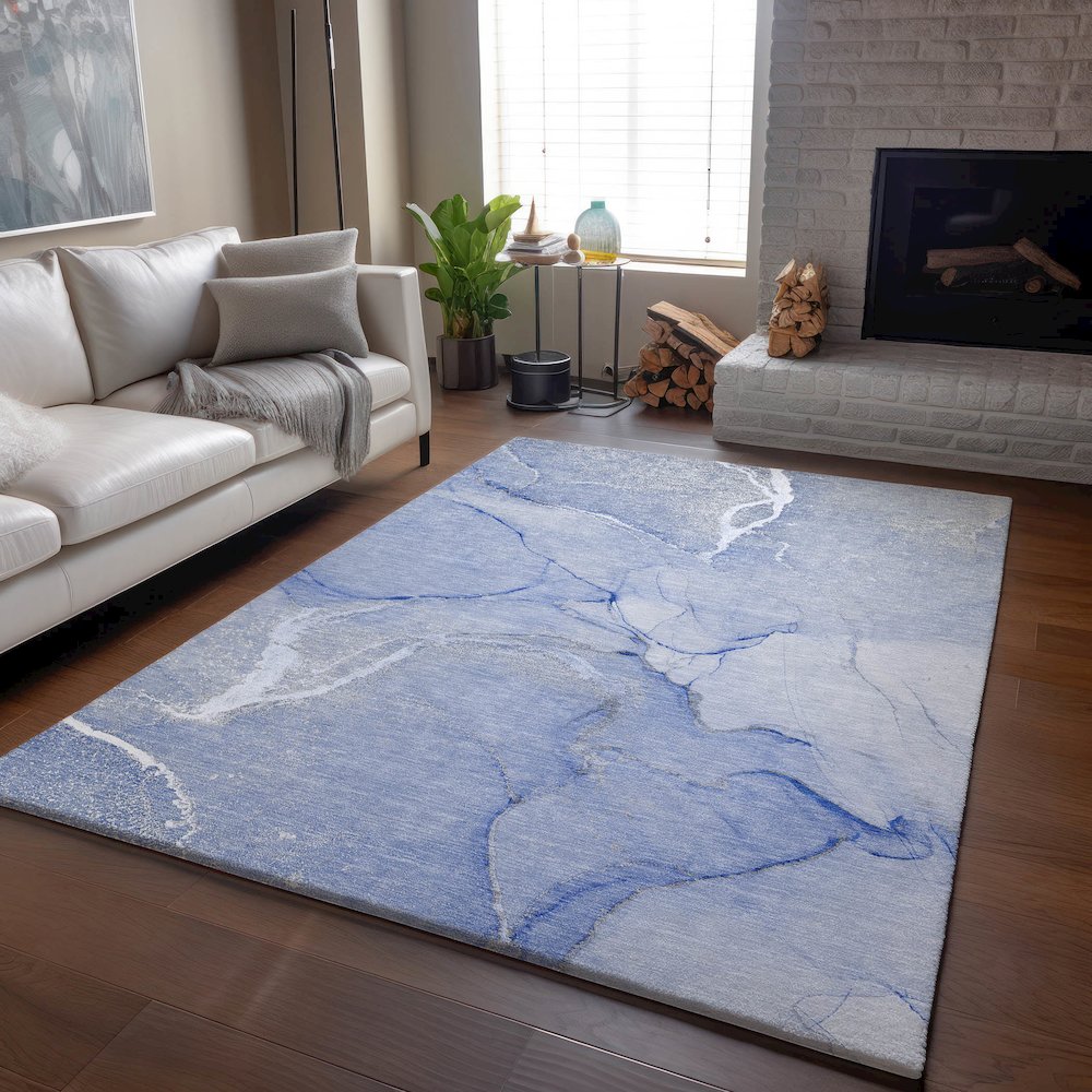 Premium Machine Washable Mayfield  Blue 9' x 12' Rug. Picture 6