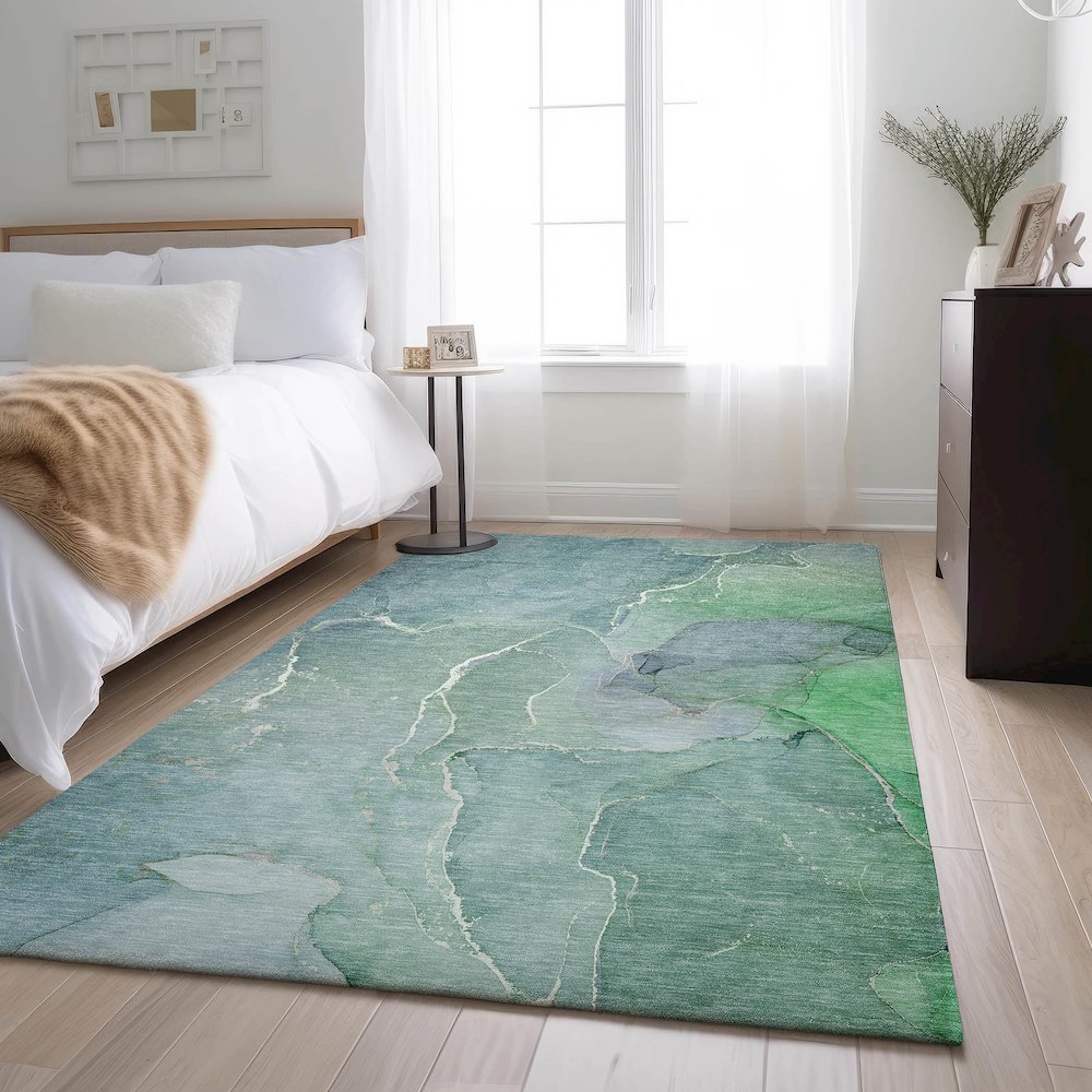 Premium Machine Washable Mayfield  Teal 9' x 12' Rug. Picture 5