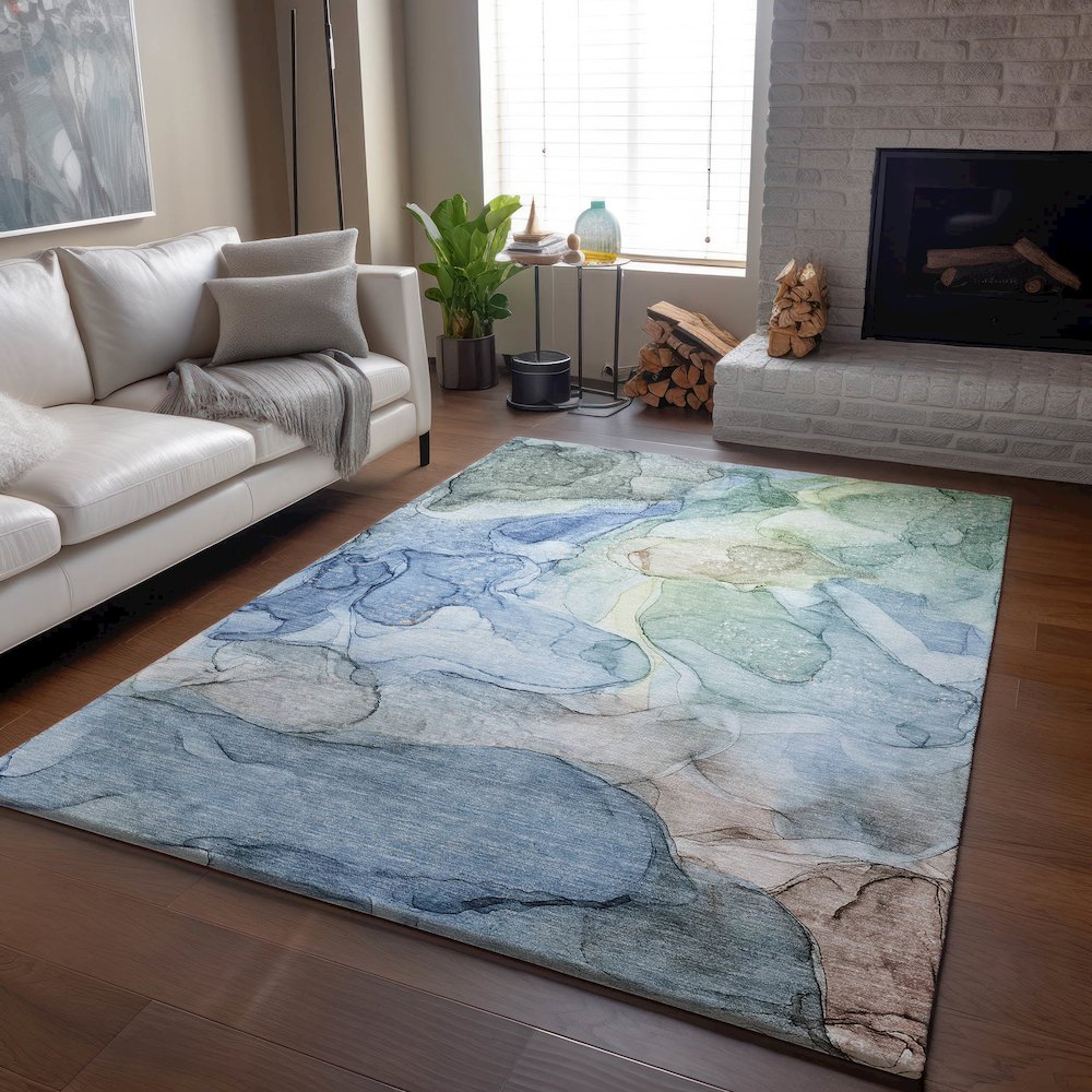 Premium Machine Washable Mayfield  Blue 9' x 12' Rug. Picture 6