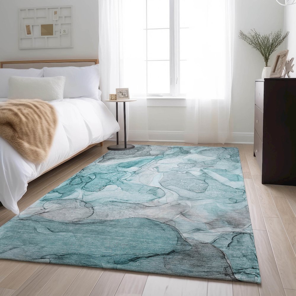 Premium Machine Washable Mayfield  Teal 9' x 12' Rug. Picture 5