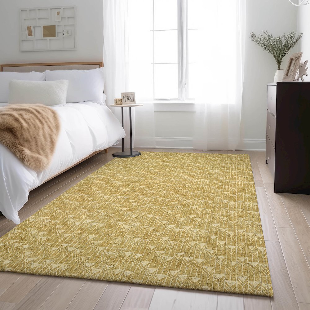 Premium Machine Washable Mayfield  Gold 9' x 12' Rug. Picture 5