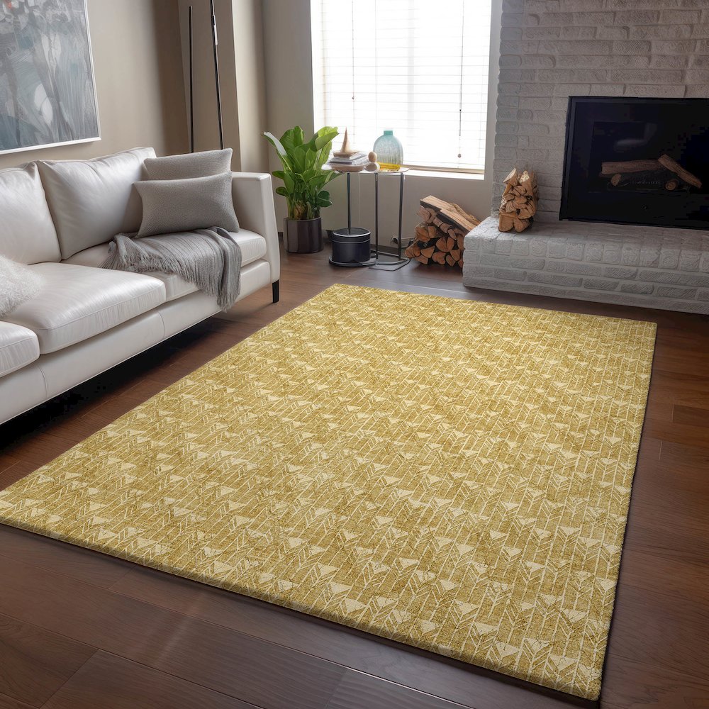 Premium Machine Washable Mayfield  Gold 9' x 12' Rug. Picture 6