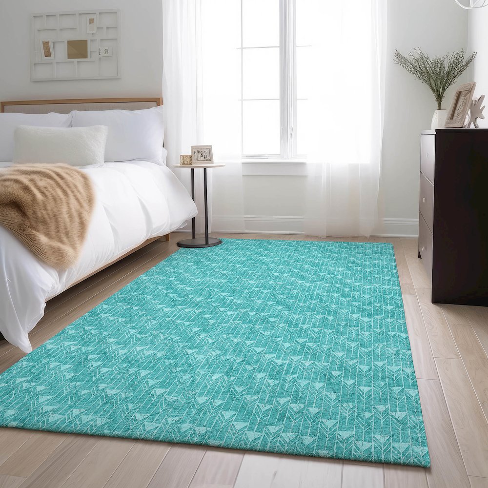 Premium Machine Washable Mayfield  Teal 9' x 12' Rug. Picture 5