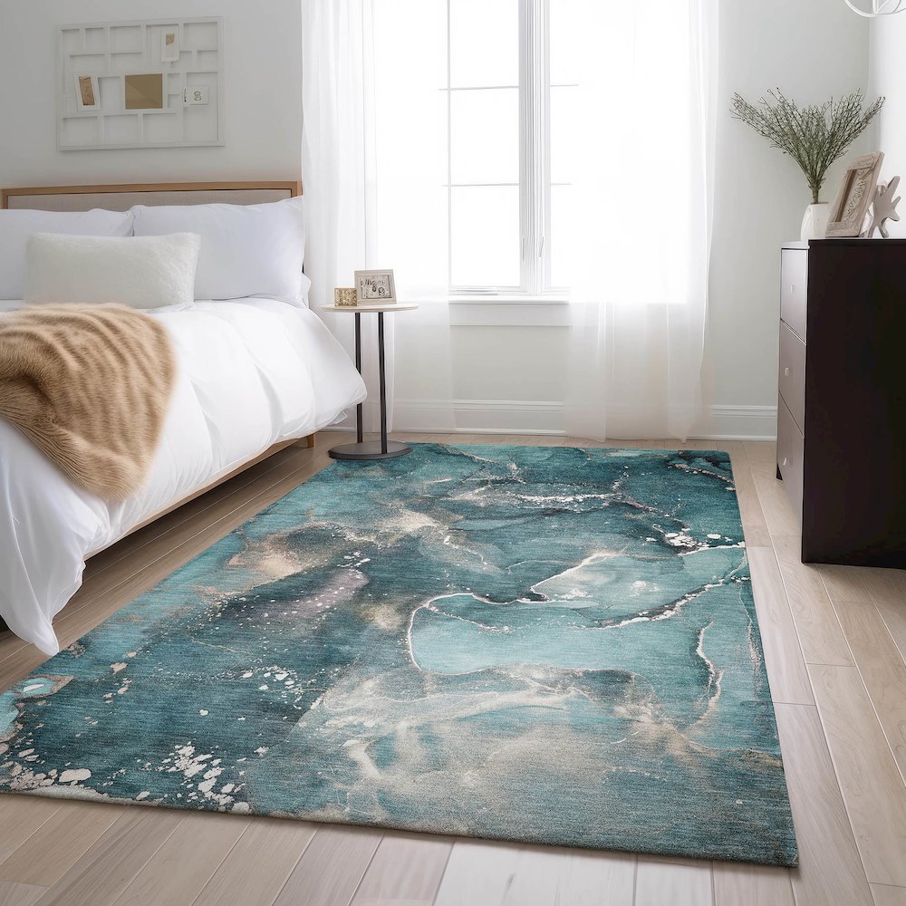 Premium Machine Washable Mayfield  Teal 9' x 12' Rug. Picture 5