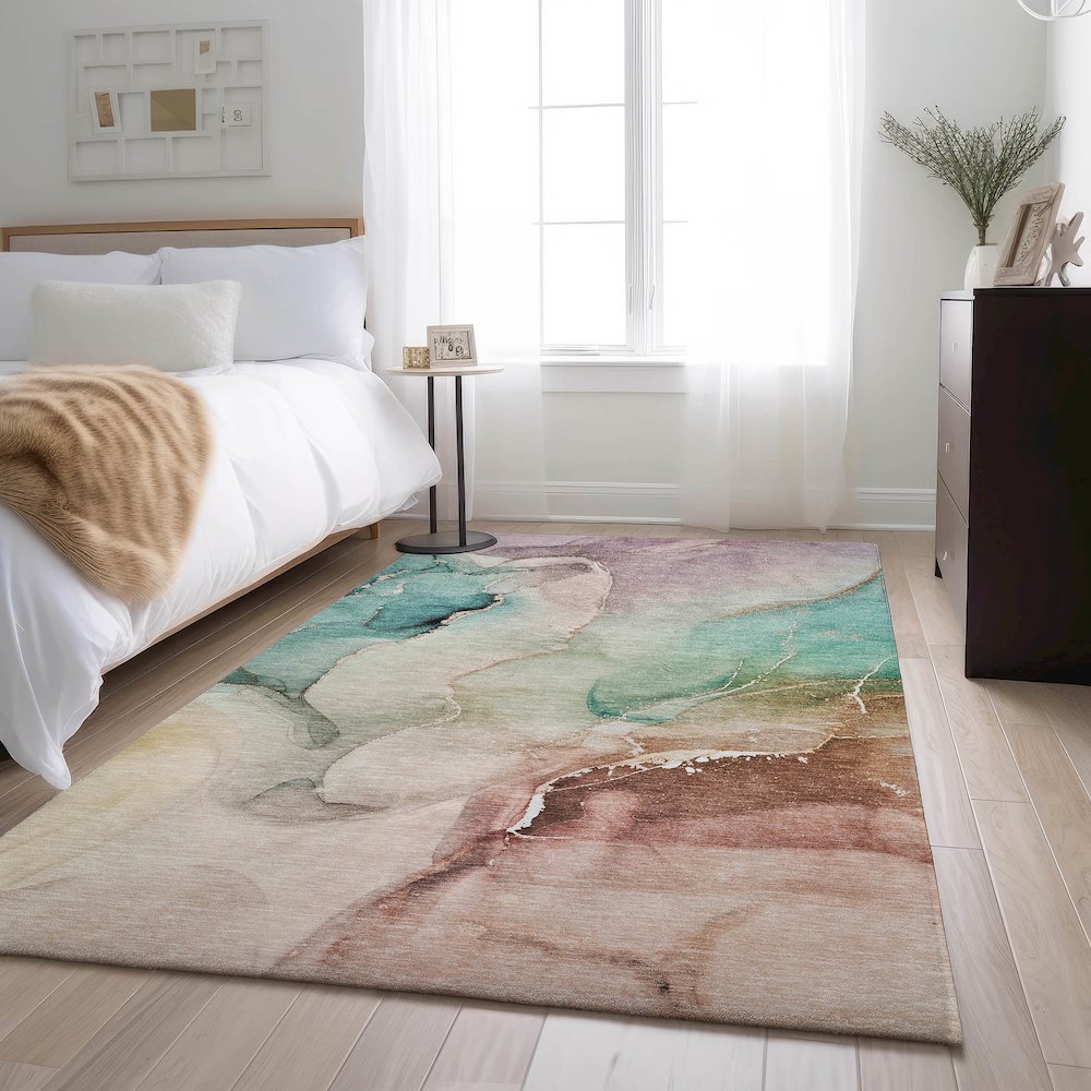 Premium Machine Washable Mayfield  Teal 9' x 12' Rug. Picture 5
