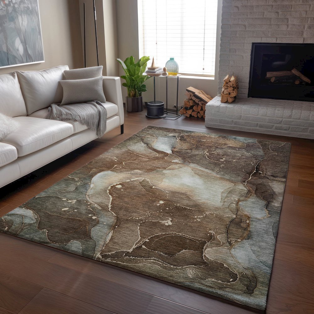 Premium Machine Washable Mayfield  Brown 9' x 12' Rug. Picture 6