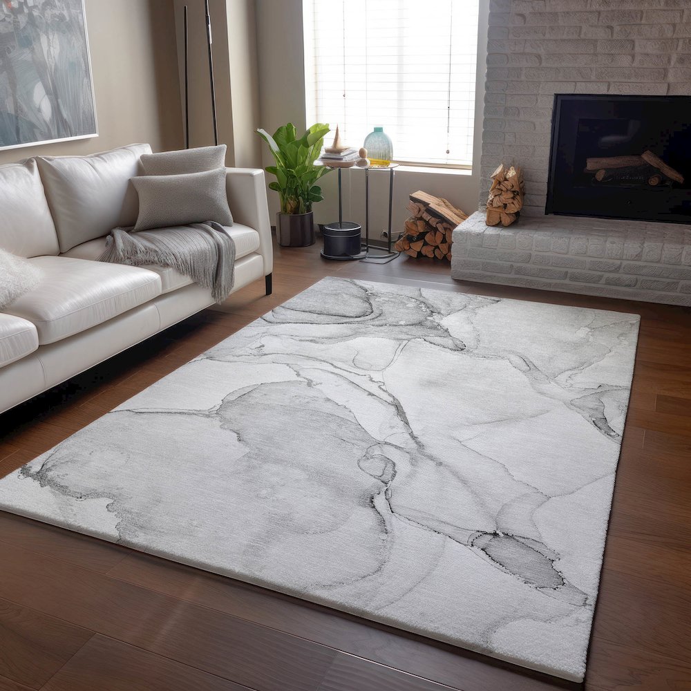 Premium Machine Washable Mayfield  Silver 9' x 12' Rug. Picture 6