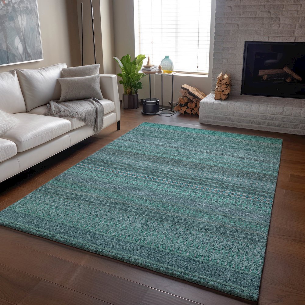 Premium Machine Washable Mayfield  Turquoise 9' x 12' Rug. Picture 6