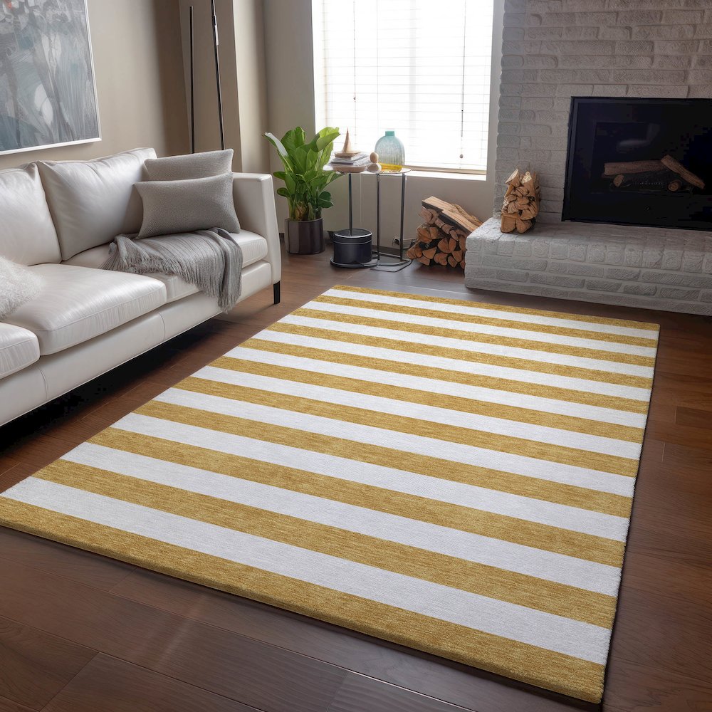 Premium Machine Washable Mayfield  Gold 9' x 12' Rug. Picture 6