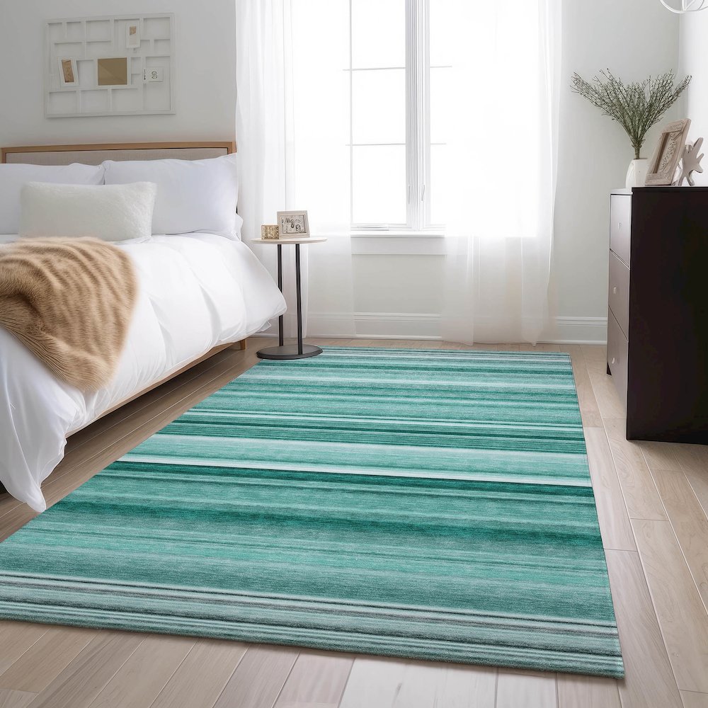 Premium Machine Washable Mayfield  Aqua 9' x 12' Rug. Picture 5