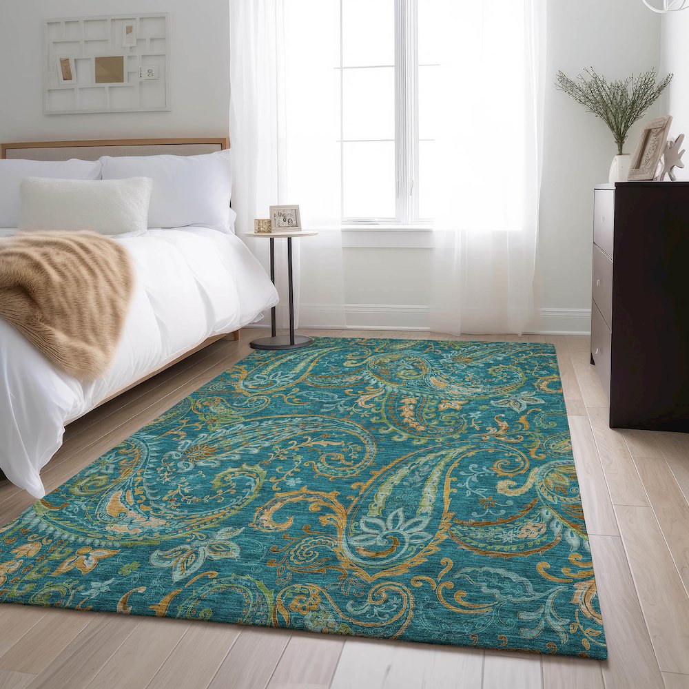 Premium Machine Washable Mayfield  Teal 9' x 12' Rug. Picture 5
