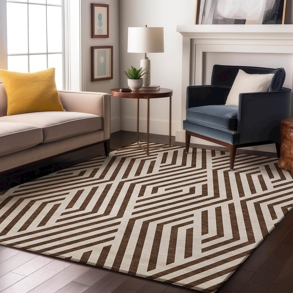 Premium Machine Washable Mayfield  Brown 9' x 12' Rug. Picture 5