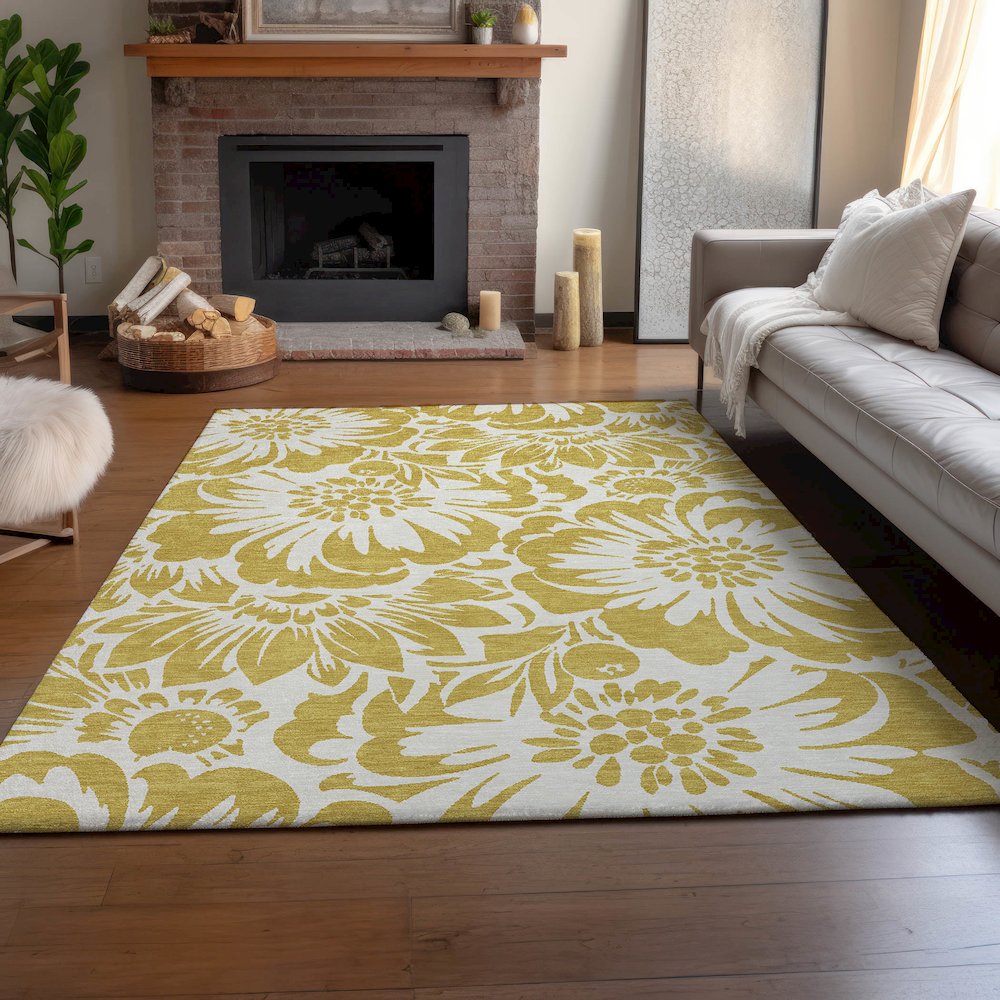 Premium Machine Washable Mayfield  Gold 9' x 12' Rug. Picture 6