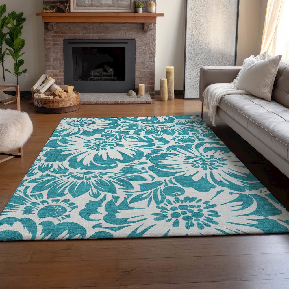 Premium Machine Washable Mayfield  Teal 9' x 12' Rug. Picture 6