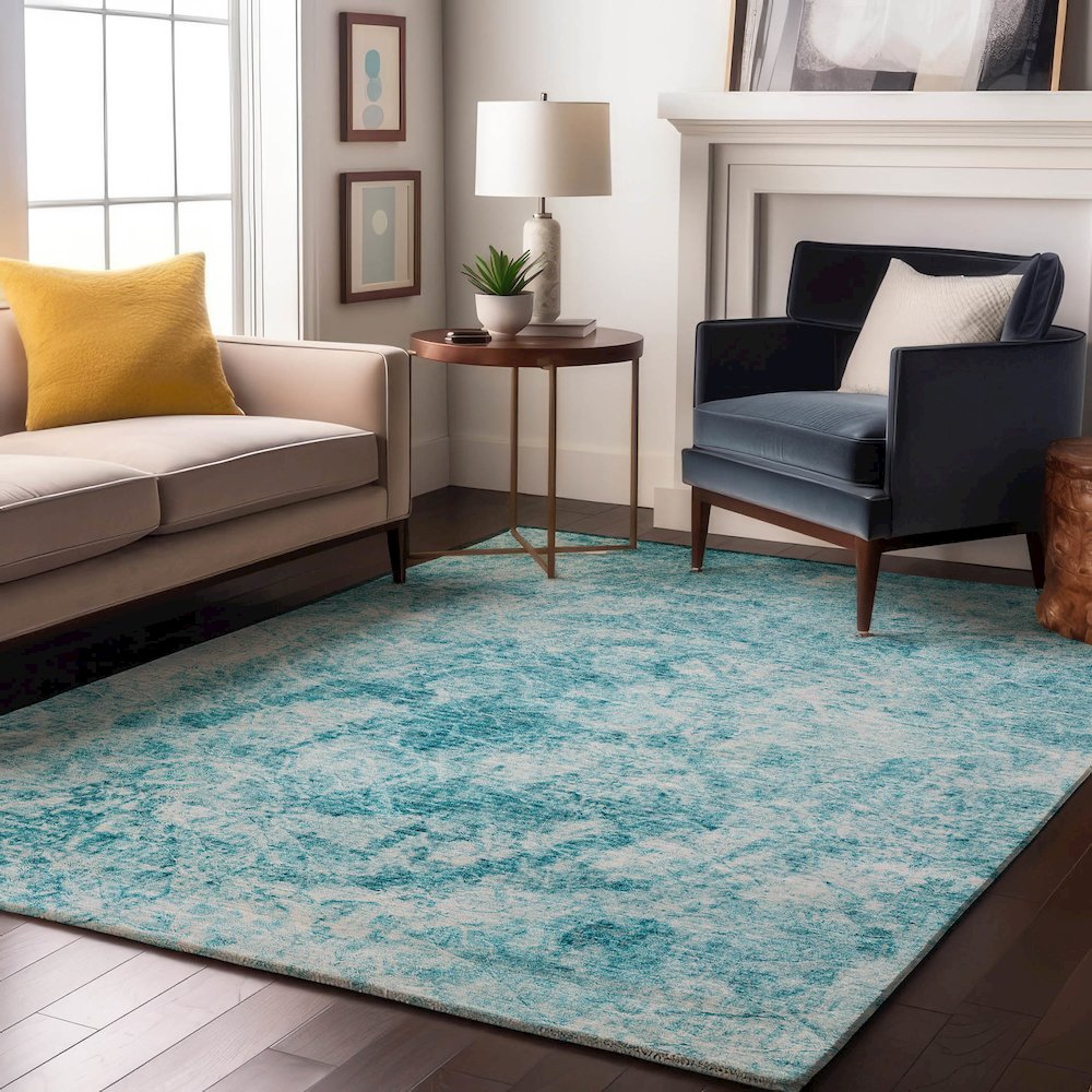 Premium Machine Washable Mayfield  Teal 9' x 12' Rug. Picture 5