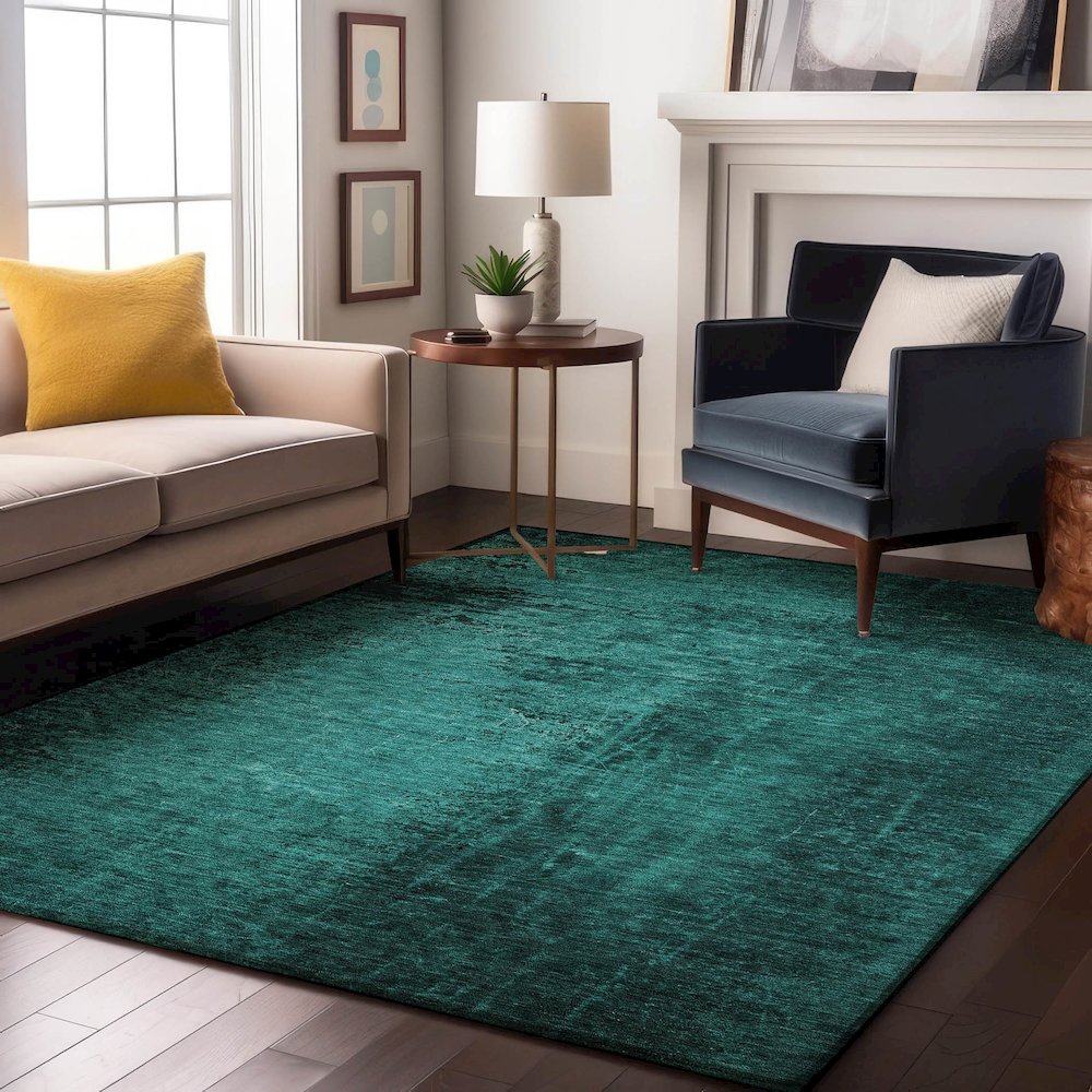 Premium Machine Washable Mayfield  Teal 9' x 12' Rug. Picture 5