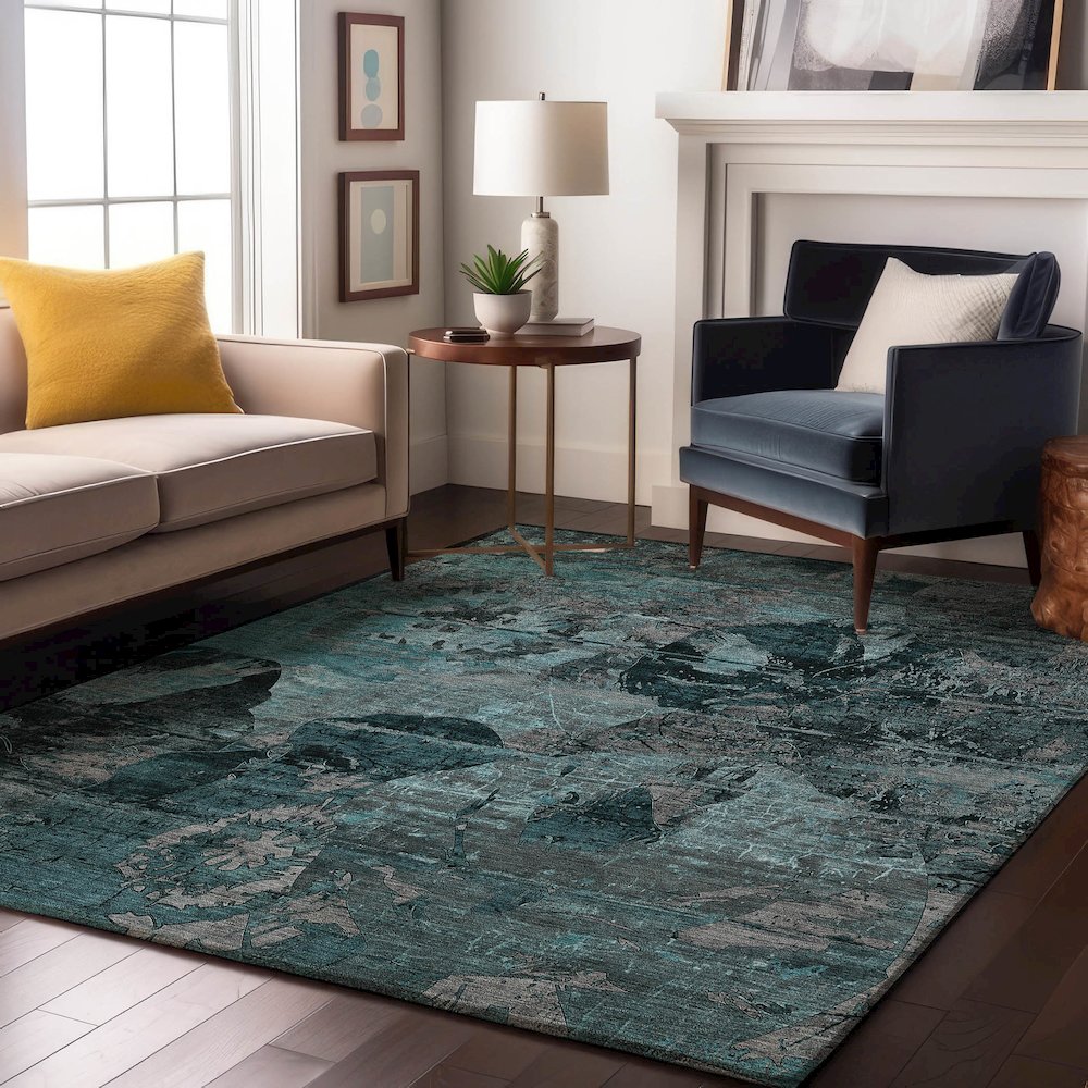 Premium Machine Washable Mayfield  Teal 9' x 12' Rug. Picture 5