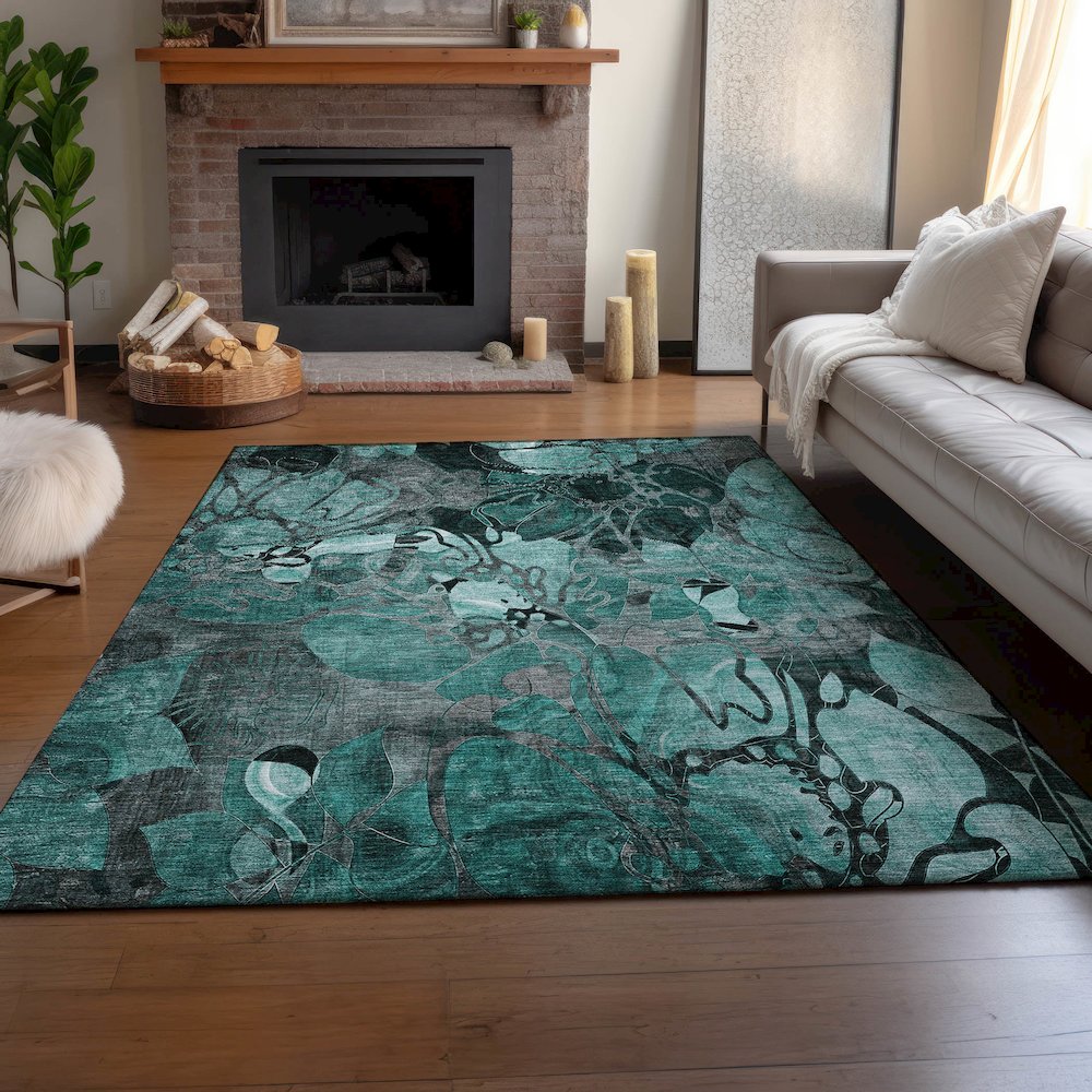 Premium Machine Washable Mayfield  Teal 9' x 12' Rug. Picture 6