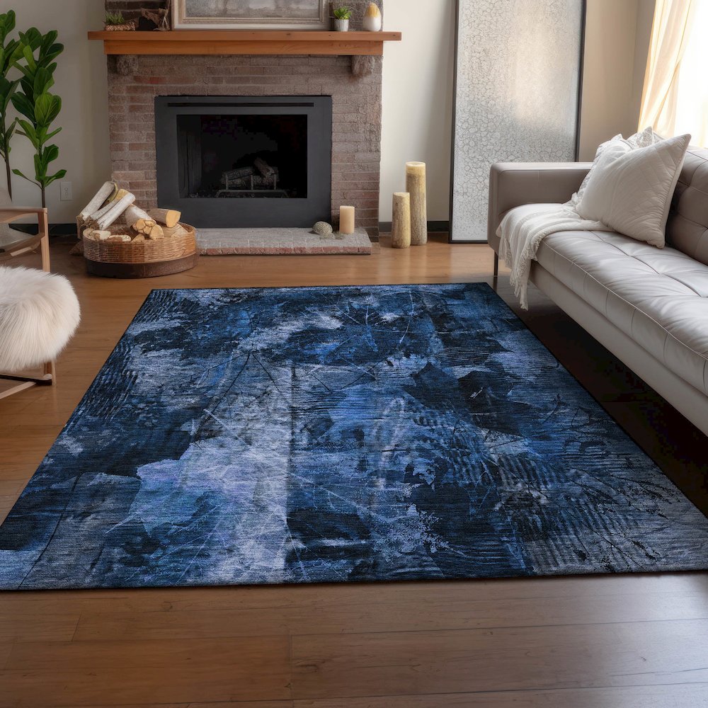 Premium Machine Washable Mayfield  Navy 9' x 12' Rug. Picture 6