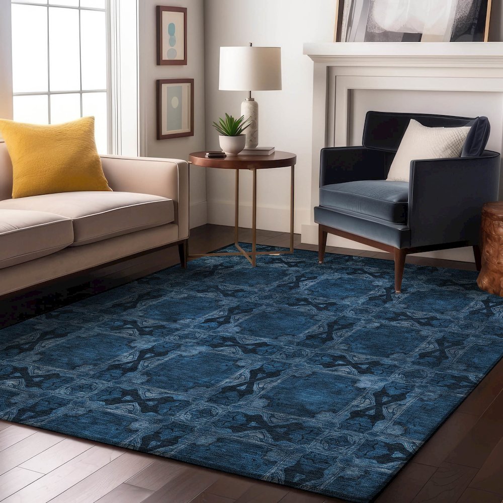 Premium Machine Washable Mayfield  Navy 9' x 12' Rug. Picture 5